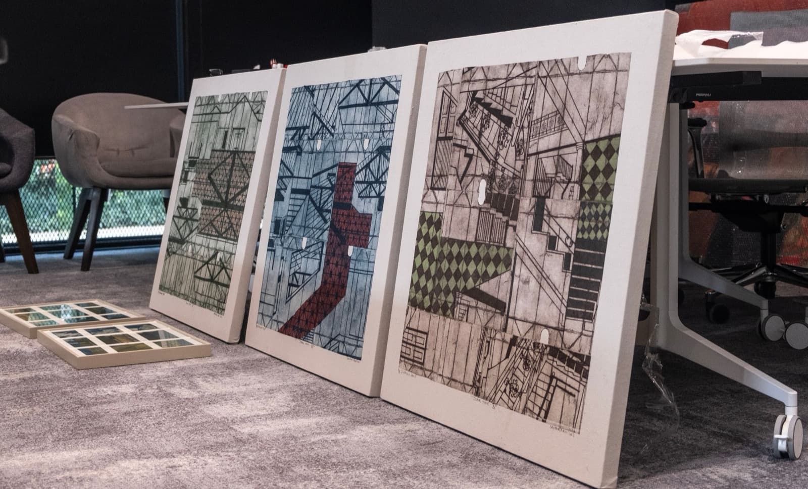 Installation in progress with a focus on artist Savitha Ravi’s artworks