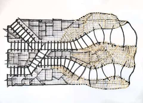 ABHISHEK CHAKRABORTY | Transition I |GI wires, metal grid, m seal, cane strips and cotton thread|